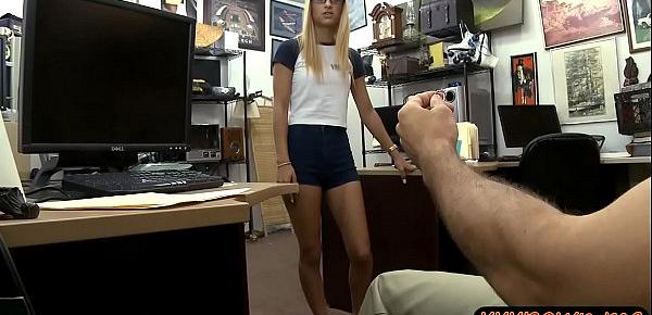  Petite blonde babe gives head and pounded by pawn dude